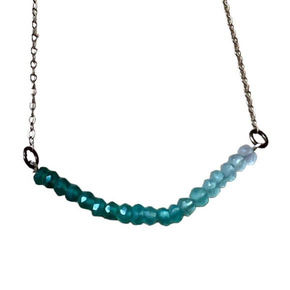 Ombre Emerald Beaded Curved Bar Gold Fill Necklace and Bracelet Set May Birthday - Picture 14 of 16